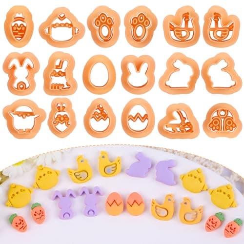 Puocaon Easter Polymer Clay Cutters 18 Pcs Small Stud Easter Clay Cutters for Polymer Clay Earrings Jewelry Making Spring Rabbits Bunny Carrot Chicken Eggs Shape