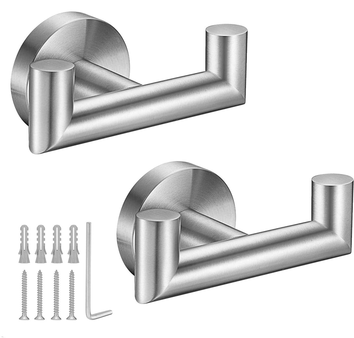 Towel Hooks for Bathrooms,Brushed Nickel Towel Hook for Kitchen Bathroom,SUS304 Stainless Steel Coat Hook,Heavy Duty Double Holder Robe Hooks for Hanging Towels,Coats,Sponges,Clothes,Wall Mount,2 Pack