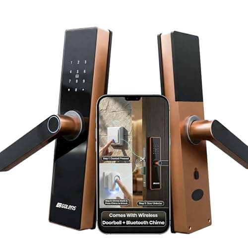 Golens FullGuard X3NPro Bronze Smart Door Lock with Chime & Bell | WiFi + Bluetooth, 9-in-1 Unlocking (Fingerprint, PIN, RFID, OTP, App, Mechanical Key) | Biometric Digital Lock for Main Door
