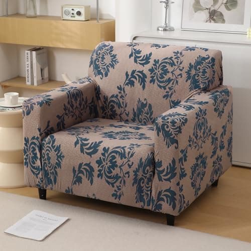 HOKIPO Polyester Blend 140 Gsm Fully Covered Sofa Cover 1 Seater, Light Coffee Lotus Damask (Ar-5127-D6)