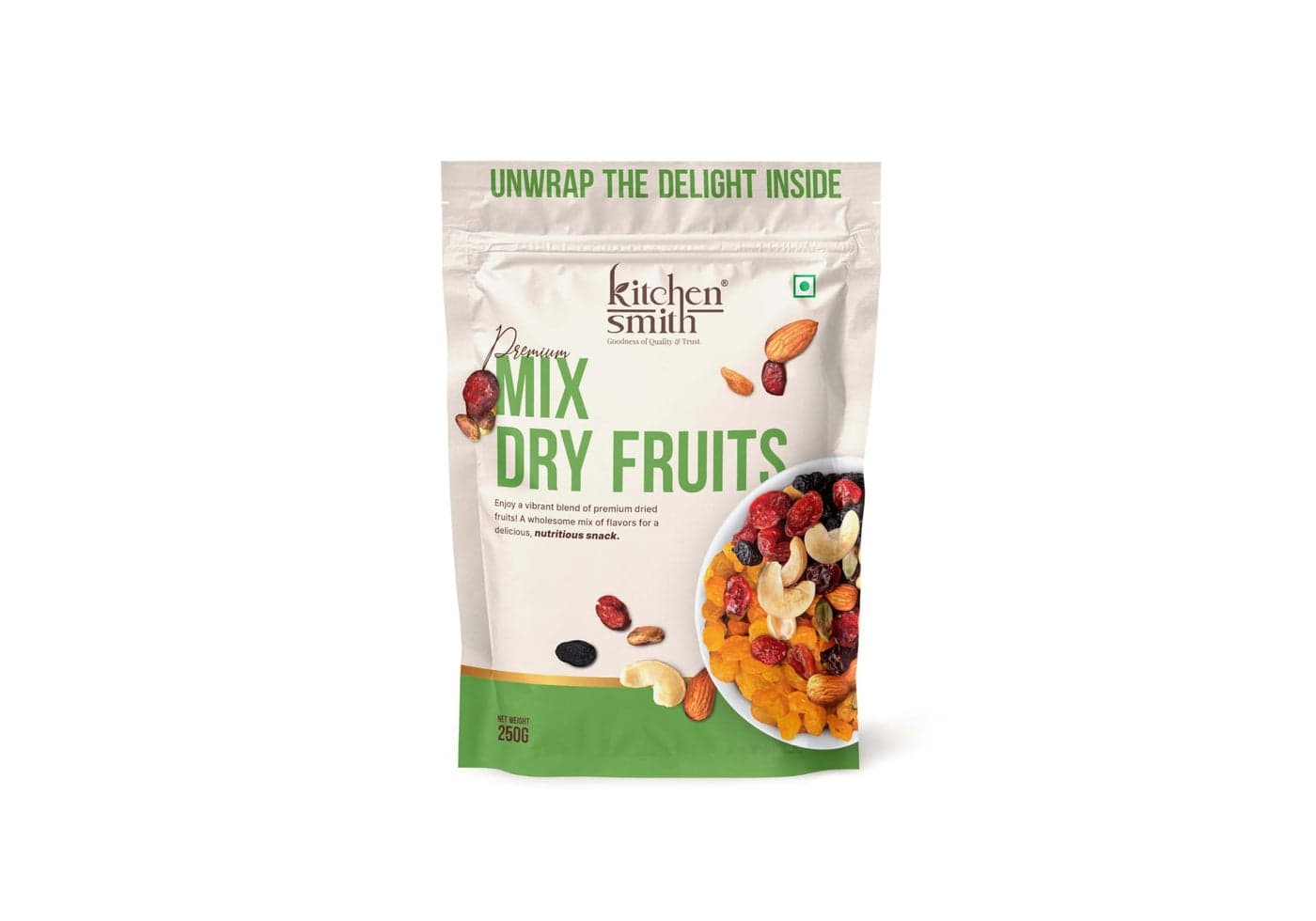 KitchenSmith Mix Dried Fruits - 250gm | Fit For Fasting | Tasty & Healthy | High In Protein & Dietary Fiber (Air Tight Pouch)