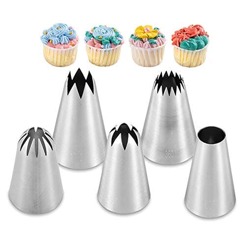 Large Piping Cakes Decoration Set Nozzles Tips Piping Kit for Pastry Cupcakes Cakes Cookies Decorating Stainless Steel Kitchen Gadgets Decor (5 Pieces/set)