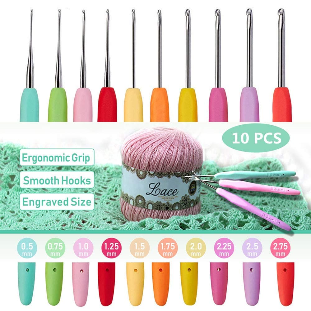 10pcs Small Size Lace Crochet Hooks 05275mm Small Ergonomic Crochet Hooks Set for Thread