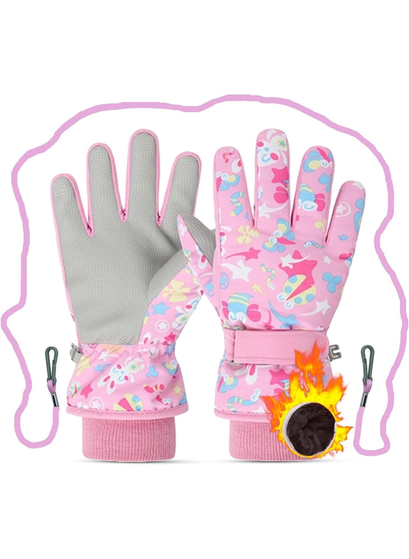 Ski Gloves for Kids, Waterproof Winter Gloves for Boys Girls, Insulated Youth Winter Gloves Age 7-9 Years Old, Warm Thick Ski Snowboard Gloves for Children Outdoor Sledding