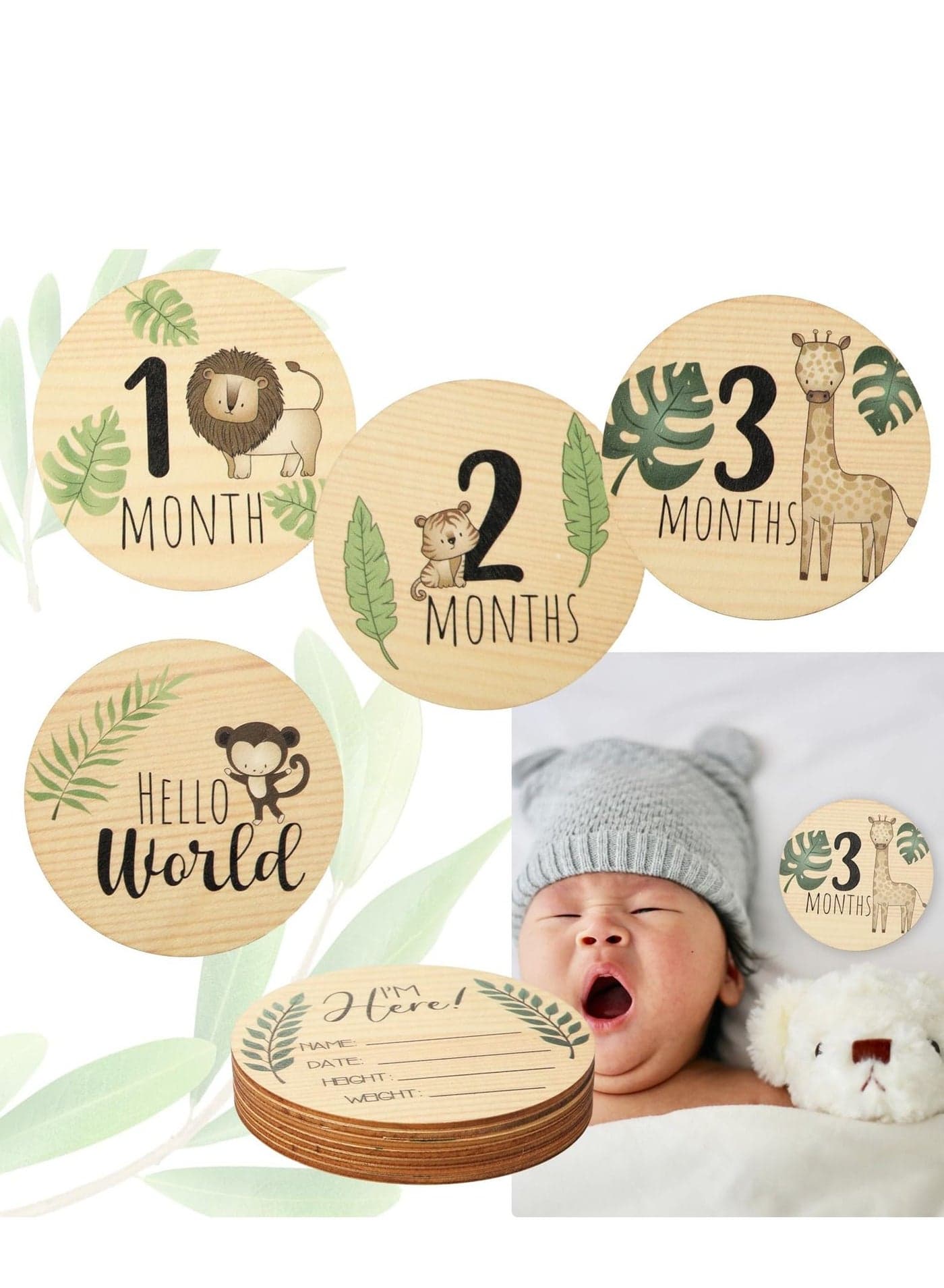 Double-sided baby round creative milestone wood props diy baby month card wooden crafts painted decoration