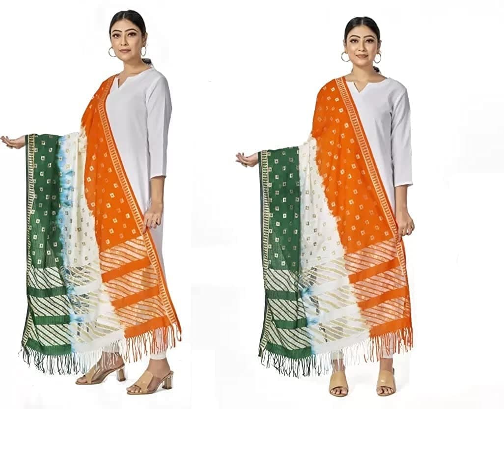 KBNBJ Republic Day/Independence Day Tricolor Stole, Dupatta, Scarf for Adults & Kids | Pack of 2pcs | Tiranga Accessories for Patriotic Celebrations | Lightweight & Comfortable
