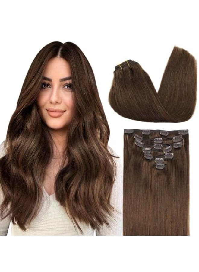 GOO GOO Clip in Hair Extensions Real Human Hair Remy Human Hair Extensions Clip ins for Women Natural Human Hair 12inch 85g 7Pcs 4A Chocolate Brown