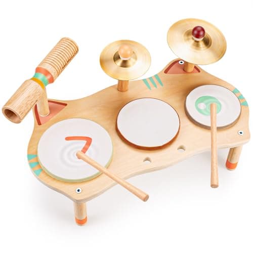 WINGYZ Kids Drum Set for Toddlers AllinOne Montessori Musical Instruments Wooden Music Toys for Baby Neutral Colors Sensory Preschool Drum Kit Birthday Gifts for Boys Girls