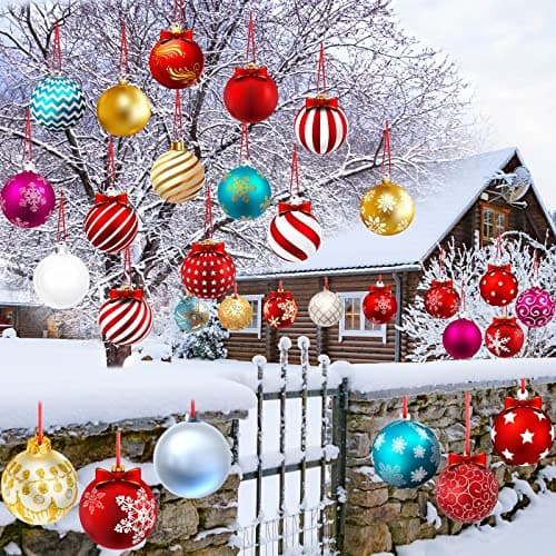 Rtteri 30 Pcs Large Christmas Ball Shape Ornaments for Outdoor 49 Inch Double Sided Plastic Christmas Hanging Ornaments Balls for Xmas Tree Indoor Outdoor House Porch Yard Supplies