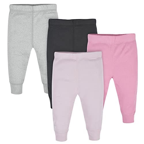 Gerber Baby Girls Multi-Pack Active Pants Set, pink/black/gray, Newborn
