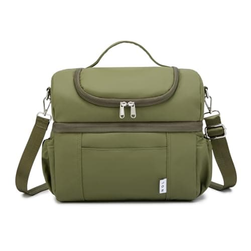 NOL Natural Organic Lifestyle Adult Lunch Box Insulated Lunch Bag Large Dual Compartment Lunch Bag Coolers Lightweight Nylon Waterproof Lunch Box for Work, Picnic, Travel, Outdoors, Amy green