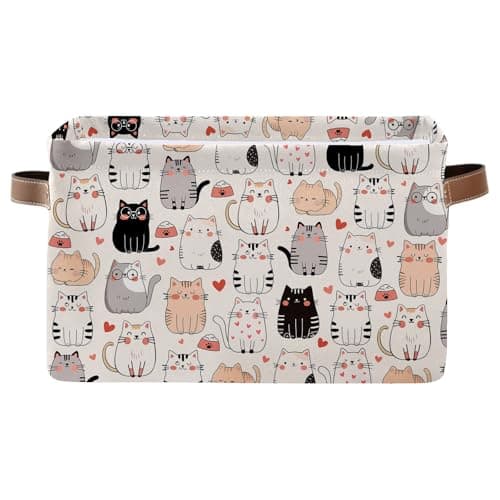 JOPJOLIW Cute Cat Large Collapsible Storage Baskets for Organizing Shelves with Handles Decorative Storage Cube Bin for Organizing Clothes Toy Nursery
