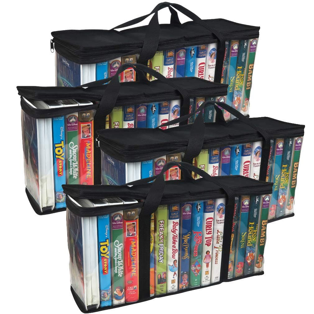 Evelots 4 Pack VHS Storage BagMovie OrganizerVideo TapeHandlesHold 60No Dust