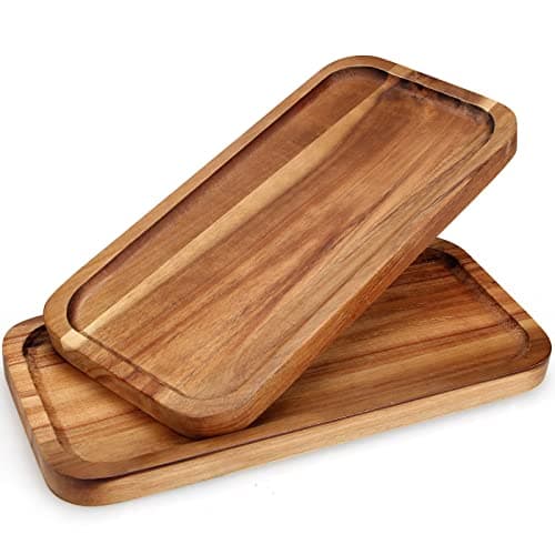 2 Pcs Rectangular Serving Platters for Food Dish Party Wooden Charcuterie Boards 14" x 7" Acacia Wood Trays for Kitchen Counter Decor Rectangle Dessert Plates Cheese Board Snack Appetizer Platter