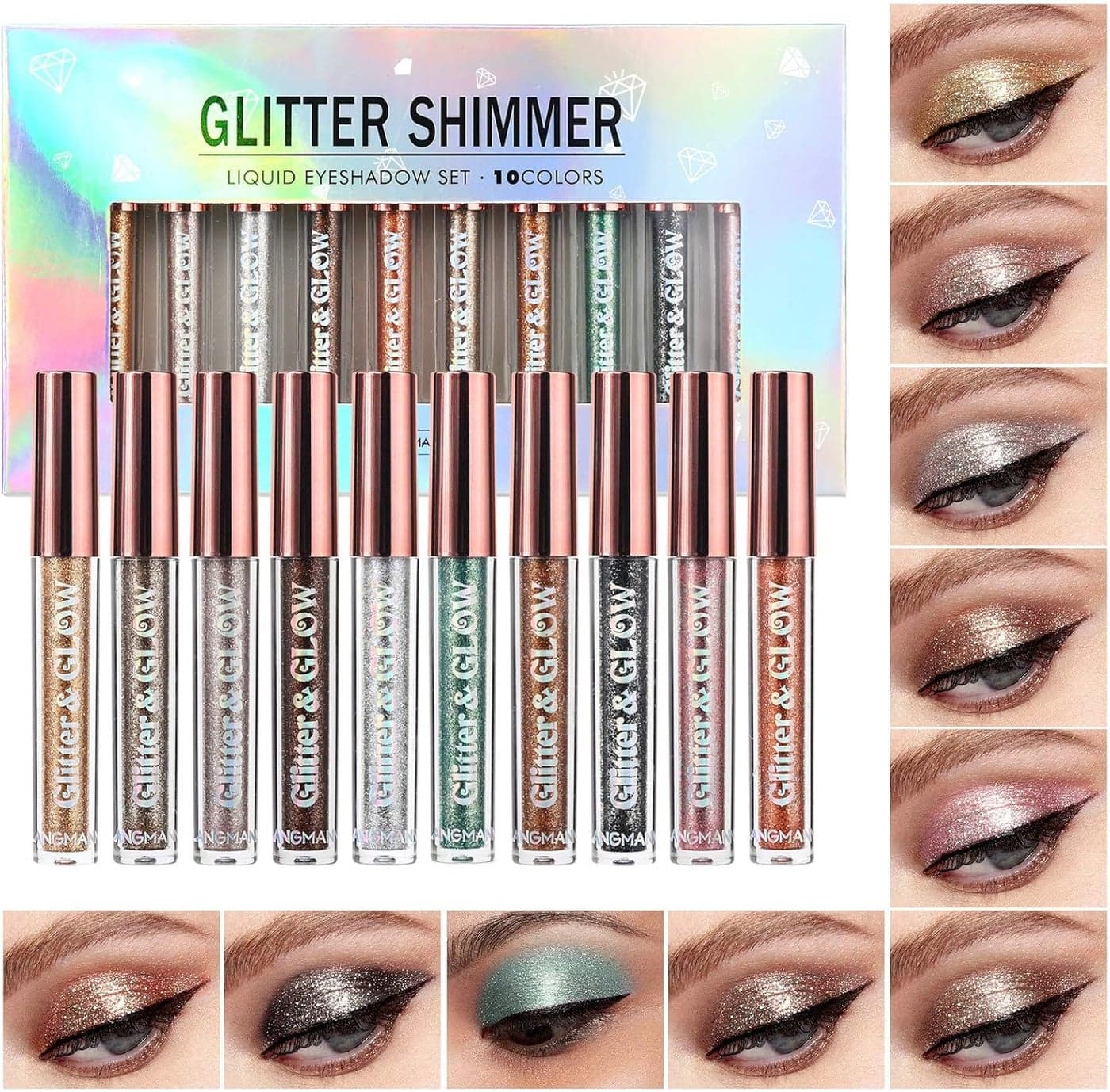 10 Pcs Liquid Glitter Eyeshadow Metallic ShimmerSweatproof Makeup Set Matte Glitter Pressed All Highly Pigmented Blending PowderPerfect For Every Woman Girl 10pcs