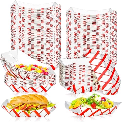 MotBach 100 Pack 2Lb Paper Food Boat Trays Disposable Paper Boat Plate Containers, Kraft Food Serving Tray Boats Baskets Bowls for Snack Popcorn Dessert BBQ Hot Dog Sandwich Burger Taco Fries Nacho