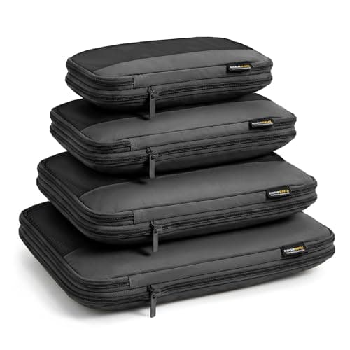SOARSAIL 4 Piece Compression Packing Cubes for 37 Day Travel Lightweight Travel Organizers with Breathable Mesh DoubleZipper Packing Cubes for CarryOn Suitcases Jet Black