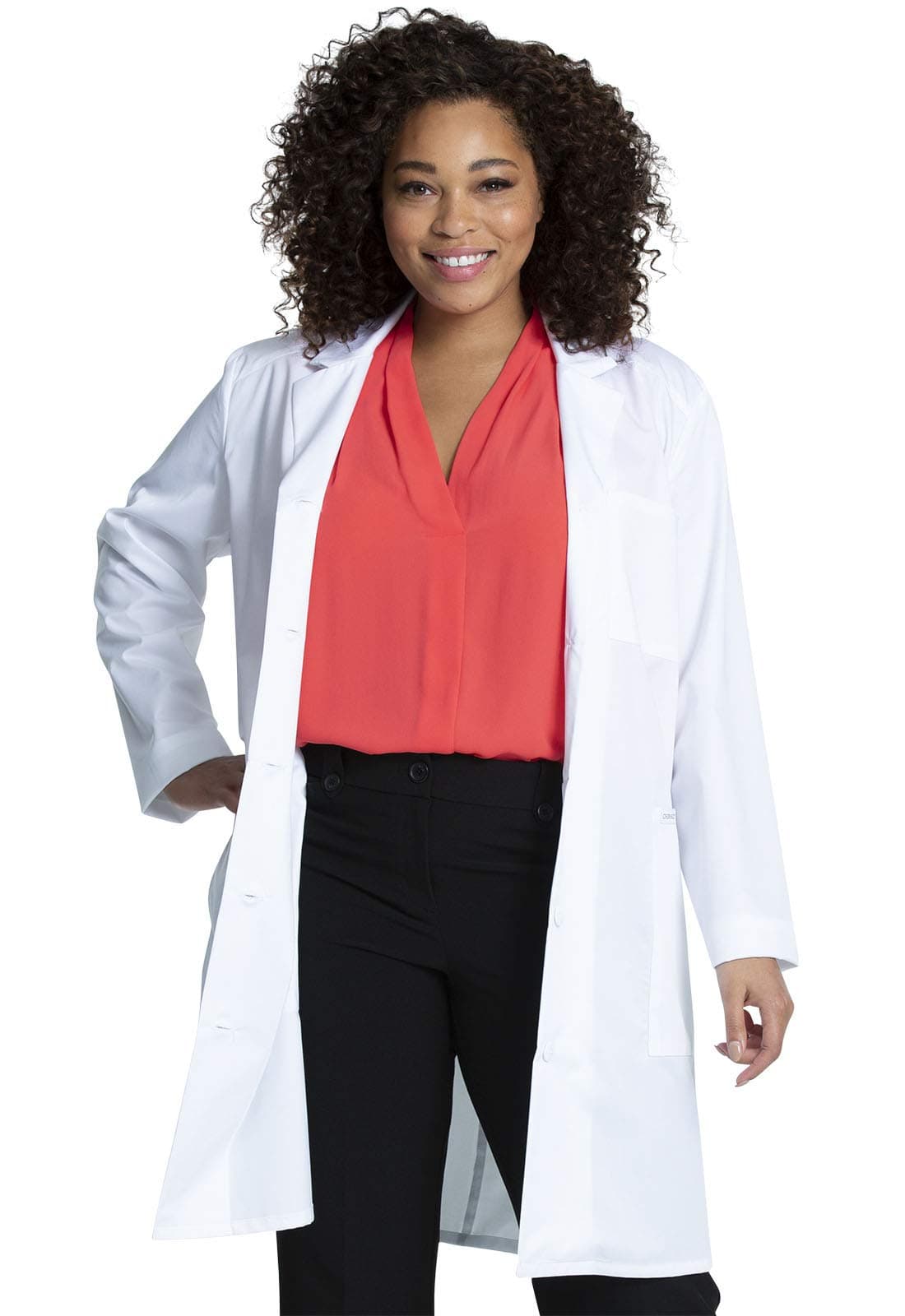 Cherokee Women's Scrub Lab Coat with Button Up Front, 3 Pockets Modern Classic fit and Mechanical Stretch Fabric CK421, XXS,