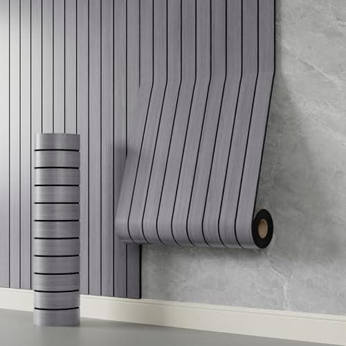 YLL YLL PVC Slat Wall Panel Peel and Stick 236"x 15.7" Faux Grey Wood Grain Slat Panel Self-Adhesive Wallpaper Soundproof 3D Wall Panels