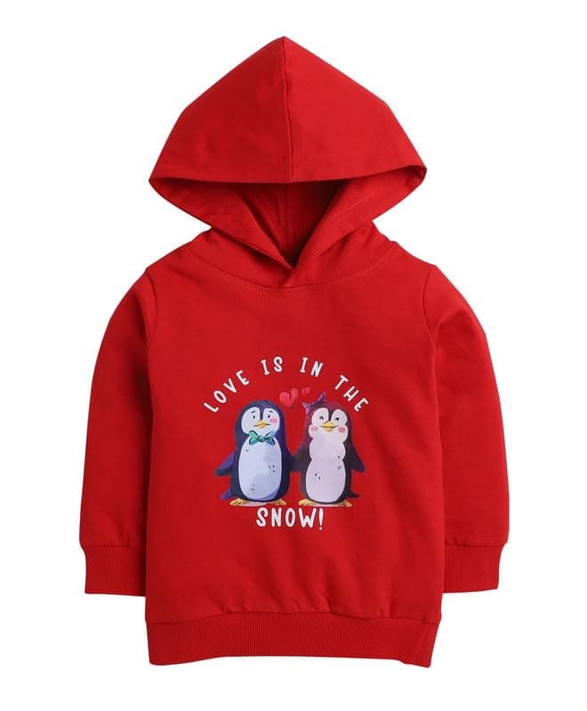 BUMZEE Red Girls Full Sleeves Cotton Hooded Sweatshirt Age - 12-18 Months (Peb9716D-red)