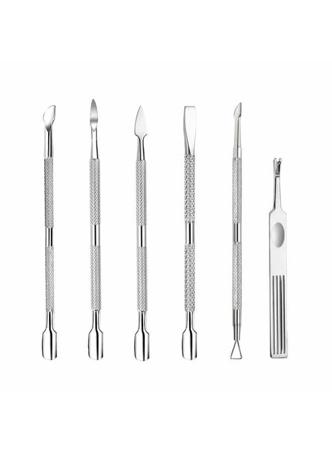 6PCS Cuticle Pusher Set, Stainless Steel Cuticle Remover Kit, Cutter and Trimmer Manicure and Pedicure Tools for Fingernail and Toenails