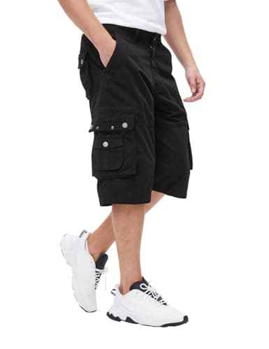 BEST SOUTH Men's Capri Long Twill Cargo Shorts Below Knee 13 Inches Cotton Relaxed Fit Casual Multi-Pocket Black 40
