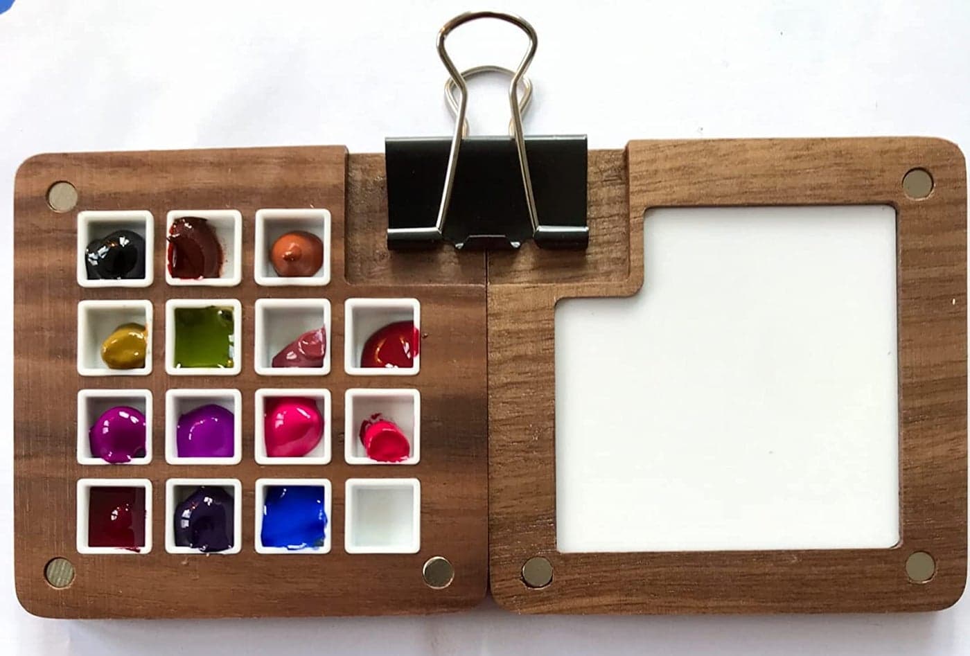 Portable Sketchbook Palette 15 Grids Wooden Mini Travel Paint Palette Magnetic Palette Box for Watercolor Painting Acrylic Painting Paint Saver with Lid and Mixing Tray