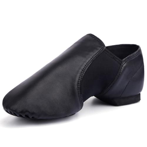 Linodes Unisex 006 PU Leather Upper Slip-on Jazz Shoe for Women and Men's Dance Shoes-Black 8M