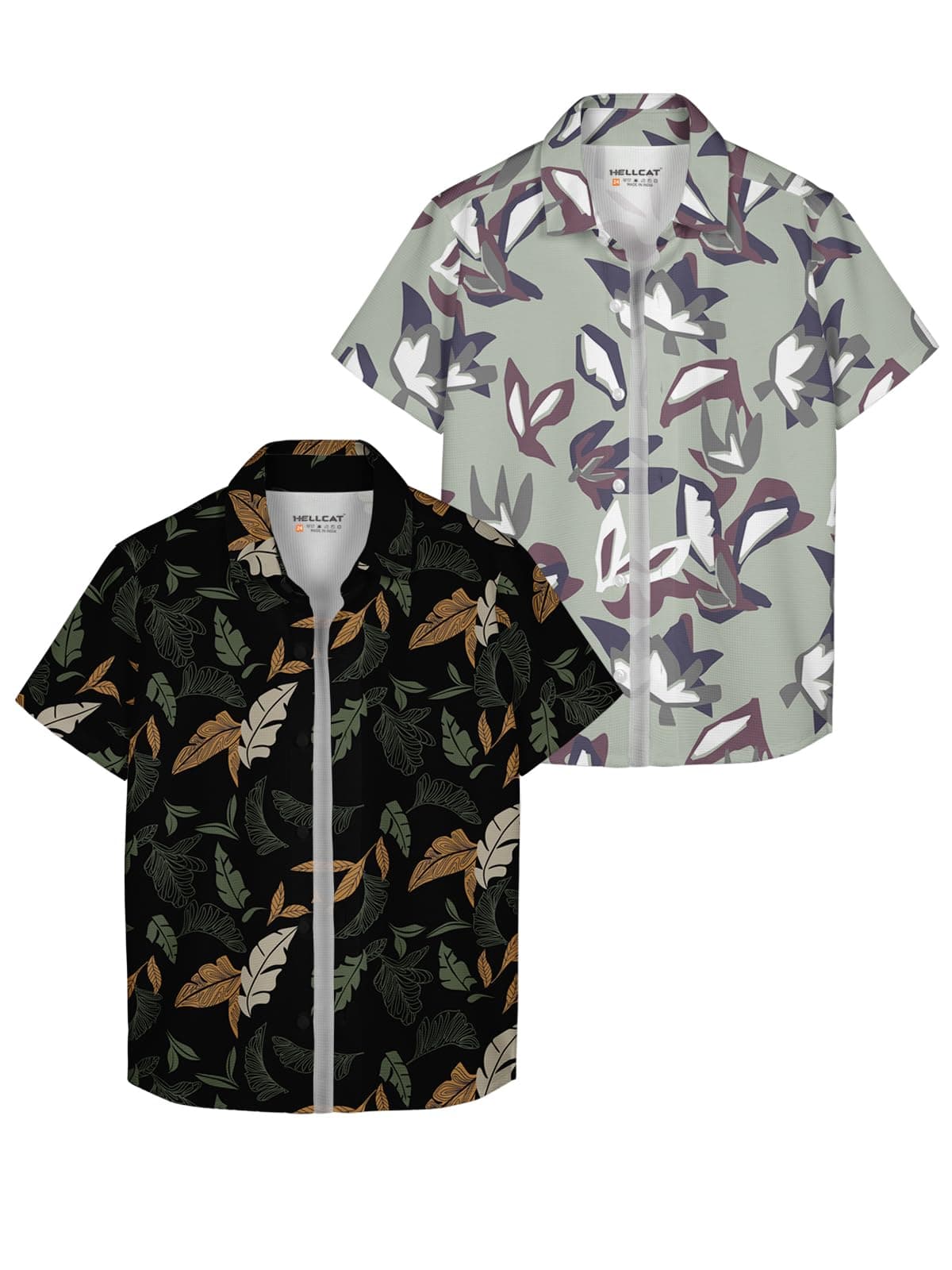 HELLCAT Boys Cotton Blend Olive, Green Trendy Regular Fit Printed Causal Shirt for - Pack of 2_Olive/Green_3-4 Years