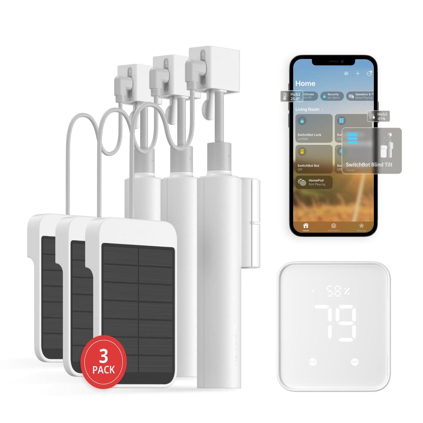 SwitchBot Blind Tilt Automatic Blind Opener 3Pack Hub 2 Smart Motorized Blinds with BluetoothIR Remote Control WiFi Thermometer Hygrometer Light Sensor Work with Alexa Google Home HomeKit