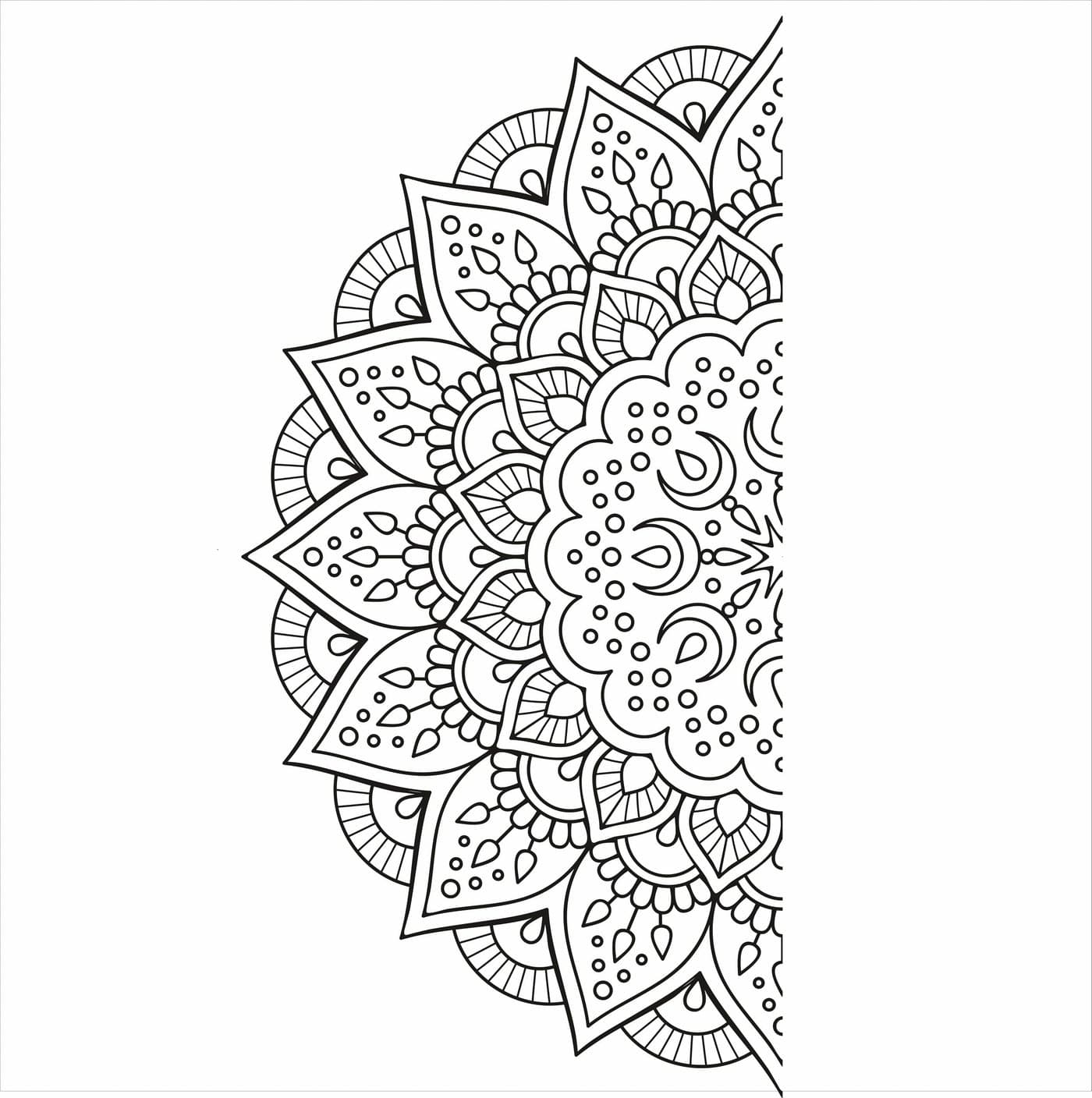 Monk Wish Mandala Wall Decal, 32 cm Half Design, Black and White Decorative Vinyl Sticker