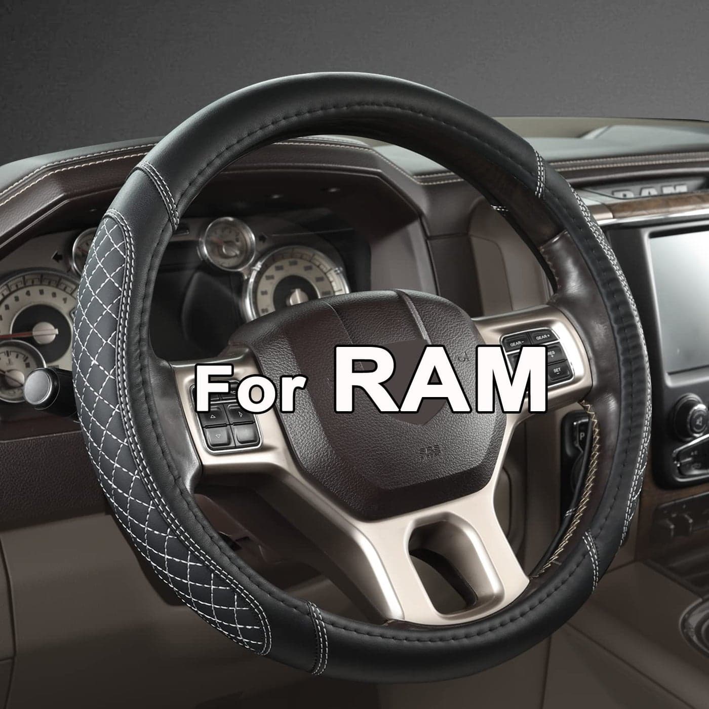 West Llama Customized Auto Car Steering Wheel Cover for Dodge RAM 1500 2500 3500 15516 inch Diamond QuiltedBlackGrayLarge Size