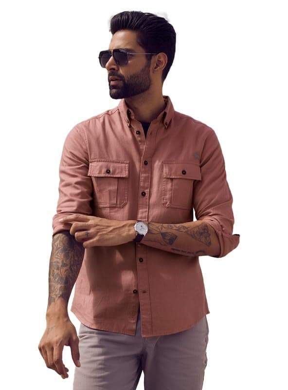 Casual Men's Rust Twill Regular Fit Shirt