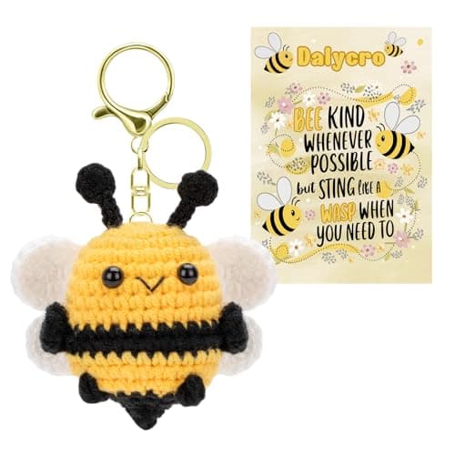 Dalycro Gifts for Mom Positive Bee Keychain Hand-Knitted Crochet Bee with Wings Inspirational Gift for Women Birthday Mother's Day (Classic)