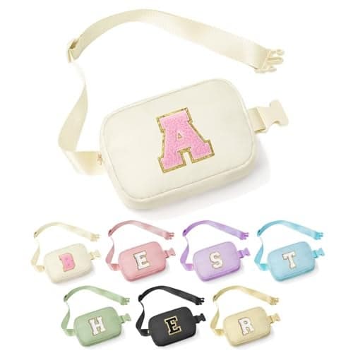 YOOLIFE 4 5 6 7 8 9 10 11 12 Year Old Girls Birthday Gifts, Initial Fanny Pack Crossbody Bag Purse for Teen Girl Belt Bag, Beige A