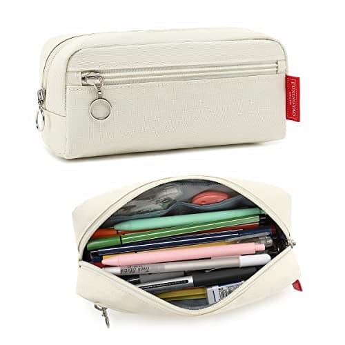 FUXINGYAO Big Capacity Pencil Pen Case Office Large Storage Simple Stationery Bag Pouch Holder Box Organizer for Adults - white