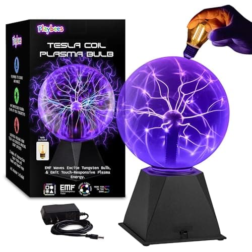 Playbees Purple Plasma Ball - 7 Inch - Tesla Coil Bulb Static Electricity in a Vacuum Pressurized Glass Globe, Nebula, Thunder Lightning, Plug-in - for Parties, Decorations, Prop, STEM
