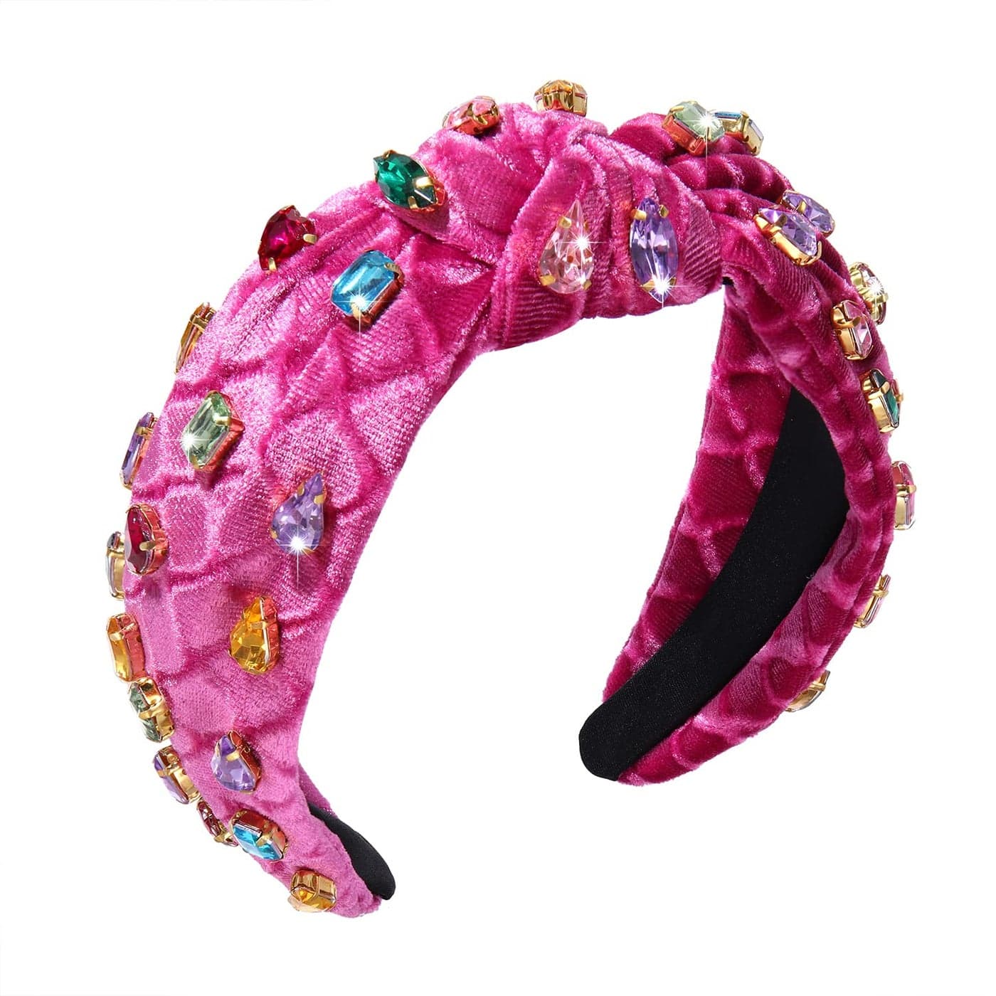 Jeweled Knotted Headband for Women Crystal Embellished Soft Flannel Hairband Womens Fashion Headbands Hair Accessories Rose Red Style B