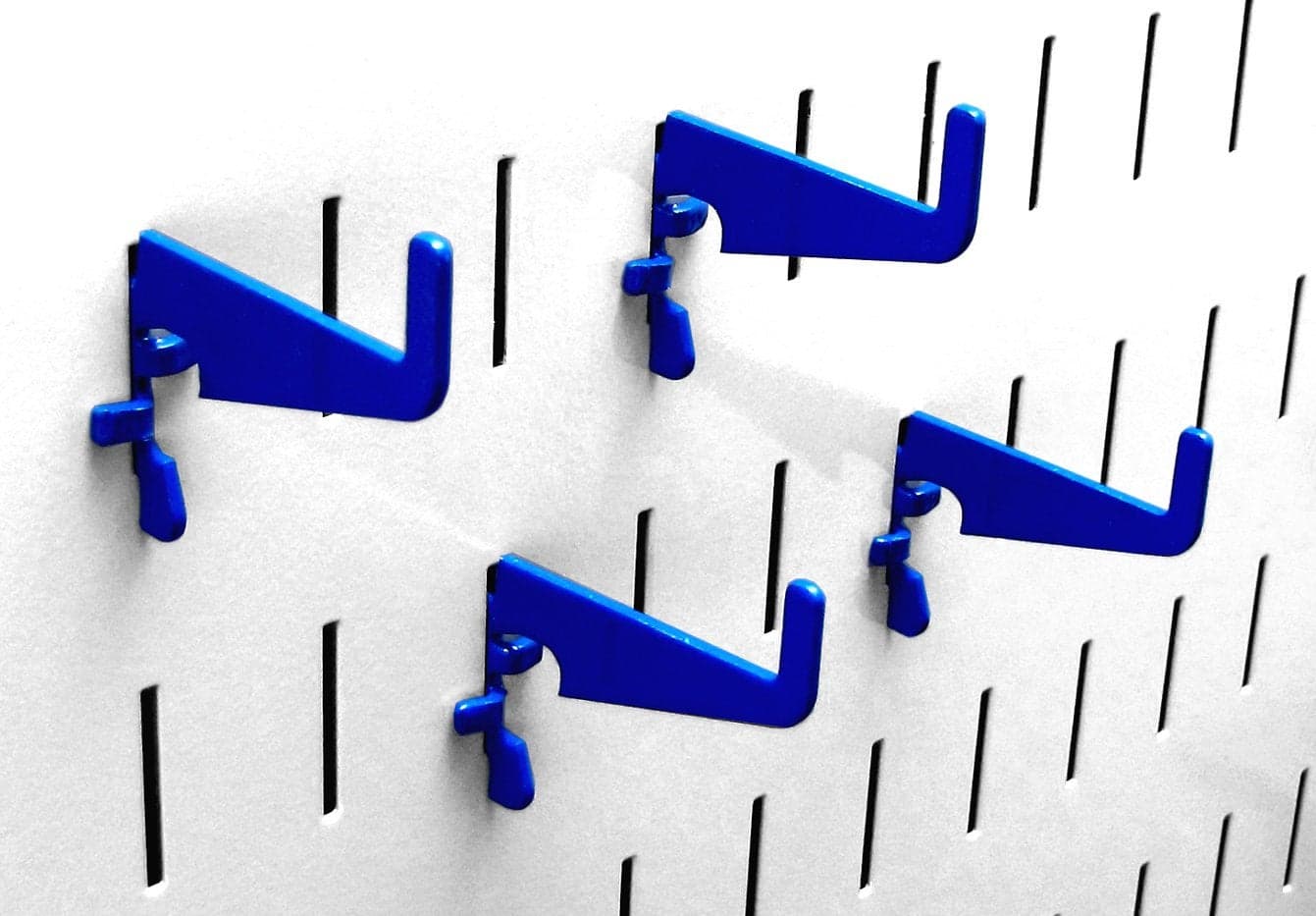 Wall Control Blue Medium Slotted Storage Hooks - Rust Resistant Metal Hooks for Garage, Kitchen and Home Storage - 4 Pack