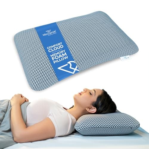 WELLGIVER Ergonomic Memory Foam Pillow for Neck Pain | 2 Years Warranty | 21 x 14 x 4.5 Inch | Orthopedic Pillow for Side Sleeping | Removable Washable Jacquard Midnight Blue Cover | Pack of 1