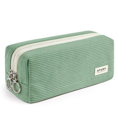 KALIDI Large Pencil Case Corduroy Pencil Pouch Box Cute School Supplies for Teen Girls Boys, Green