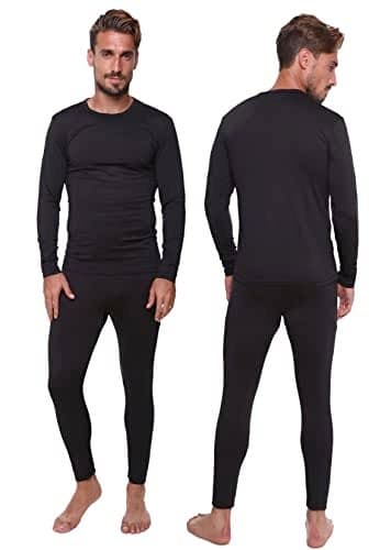 Men's Thermal Set, Lightweight Ultra Soft Fleece Shirt and Pants,Black,XX-Large