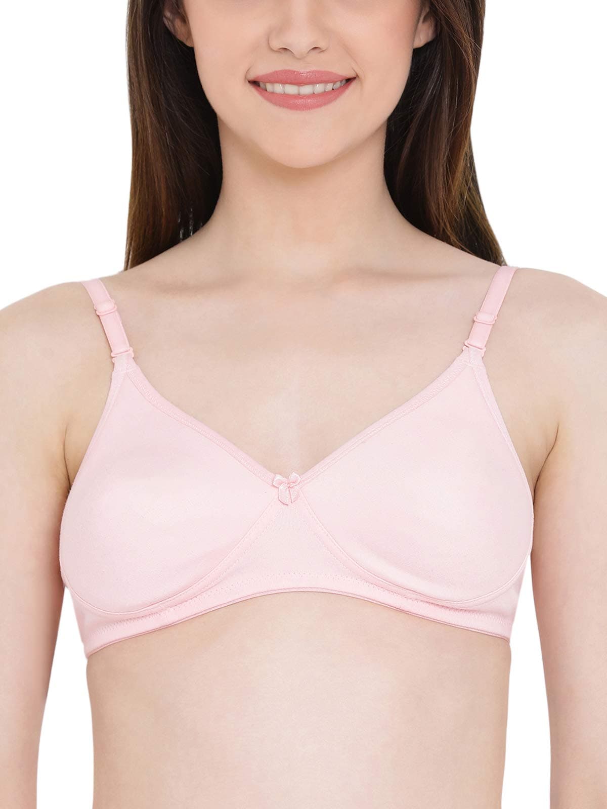 Clovia Women's Cotton Rich Solid Lightly Padded Full Cup Wire Free T-Shirt Bra (BR1662P22_Light Pink_42B)