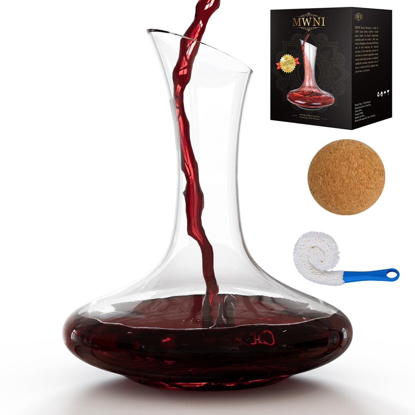 MWNI Wine Decanters Crystal Glass Red Wine Decanter Set With Stopper and BrushUsed AeratorGlass Carafe AccessoriesGifts1800ml