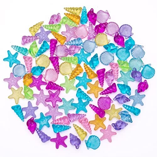 SPRMUD Colorful Plastic Sea ShellConchStarfish Gems Toys for Beach HolidaySwimming Pool DivingTreasure HuntParty FavorParty Decoration Learning Prizes Sea Shell