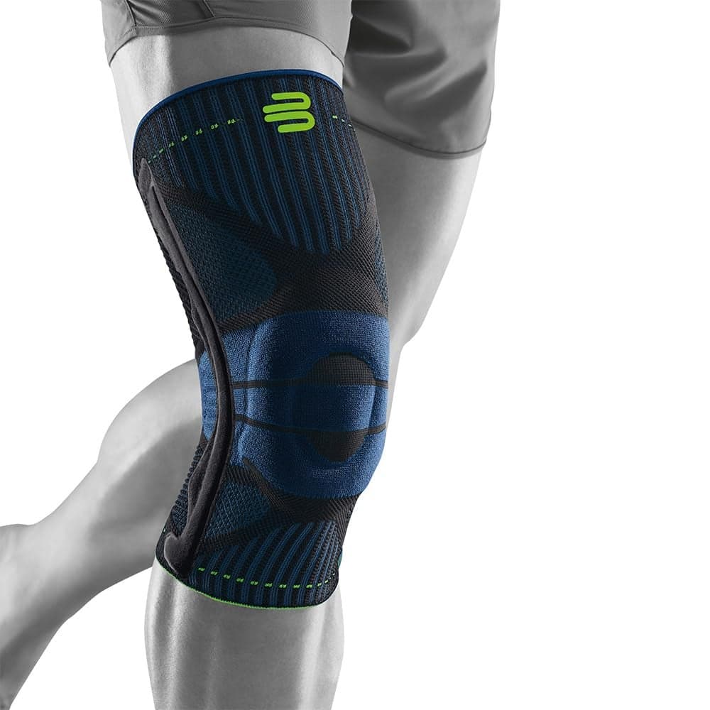 Bauerfeind Sports Knee Support - Knee Brace for Athletes with Medical Grade Compression - Stabilization and Patellar Knee Pad (Black/Blue, L)