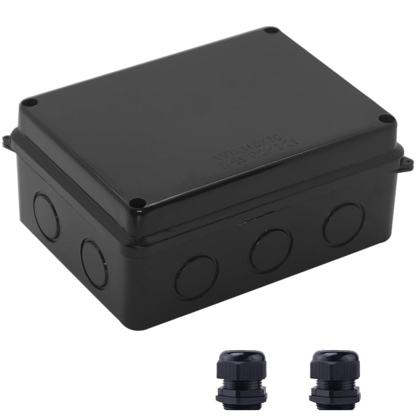 Electrical Box Outdoor Waterproof Box IP65 Junction Box with Reserved HolesABS Plastic Project Box Power Cord Enclosure Black 59 x 43 x 28 inch150x110x70mm