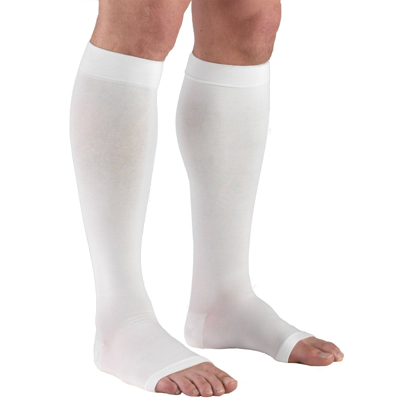 Truform 2030 mmHg Compression Stockings for Men and Women Knee High Length Open Toe White Medium