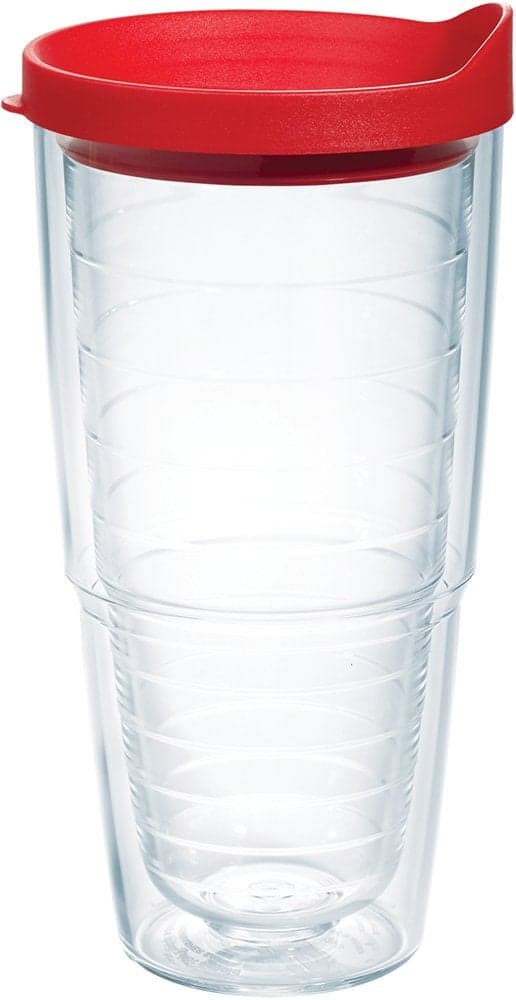 Tervis Clear Colorful Lidded Made in USA Double Walled Insulated Tumbler Travel Cup Keeps Drinks Cold Hot 24oz Red Lid