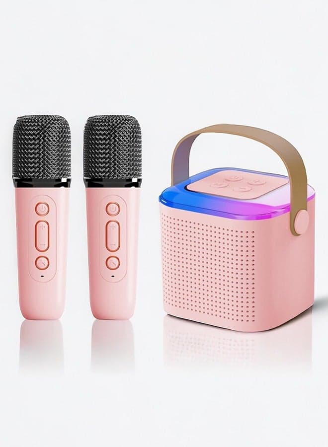 Portable Bluetooth Karaoke Speaker with 2 Wireless Microphones, Voice Changing Effects and RGB Lights, TF Card AUX Connectivity and Type-C Charging - Perfect for Home Parties and Singing Fun